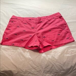 British Khaki Pink Embroidered Shark Shorts